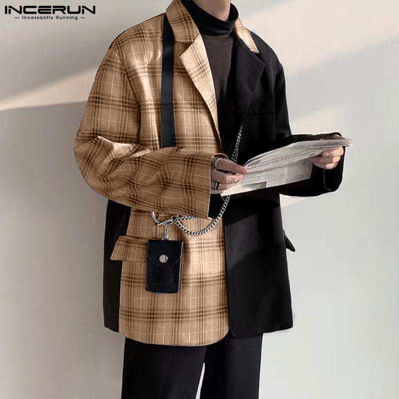 INCERUN Toamnă, primăvară, bărbați, rever, mânecă lungă, blazer, un buton, patchwork, costum, haine