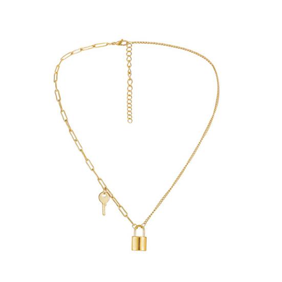 Eşsiz Hip-hop Altın Kilit Anahtarı Kolye Titanyum Çelik Kolye Choker Zincir