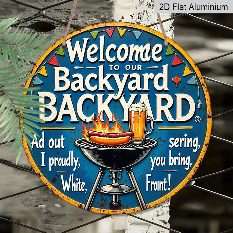 2D Flat, 1pc 7.87" Round Aluminum Sign with "Barbecue Party Beer Garden" Vintage Decorative Plaque, Yard BBQ Beer Theme Aluminum 2D Decoration Plate