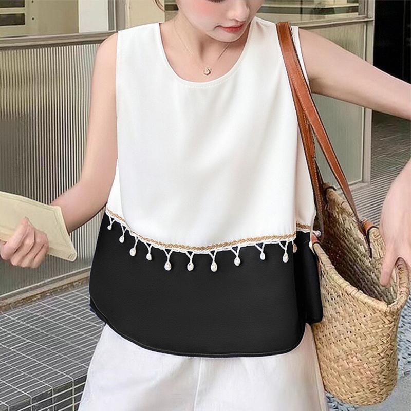 

ZANZEA Women Casual Round Neck Patchwork Summer Sleeveless Tank Tops 5XL чёрный