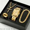 4pcs/set Men'S Fashion Watch, Necklace, Ring, Bracelet Set | Square Dial, Men's Casual Watch Quartz Watch for Men