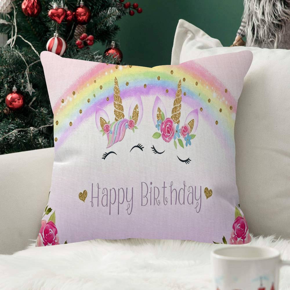 Unicorn Birthday Decor Rainbow Comfortable Pillow anime Case for cute Sofa Living Room Home office Decor Protective Covers