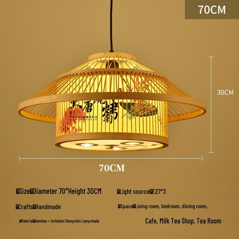Retro Bamboo Pendant Lamp for Restaurants and Hotels - Chinese Style with Spotlight