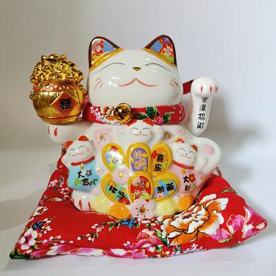 7,5-calowa ceramiczna figurka kota machającego łapką Maneki Neko, ozdoba, dekoracja Feng Shui, kot na szczęście, kołyszący się kot, kot przynoszący szczęście