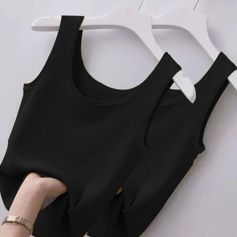 Ribbed Ice Silk Plus Size Tank Top for Women - Sleeveless, Slim Fit, Ideal for Layering or Wearing Alone in Spring/Summer. No Chest Pads.