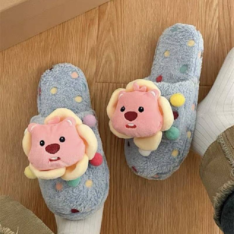 Loopy Pororo Cotton Slippers Winter Warm Indoor Living Room Plush Cartoon Shoes