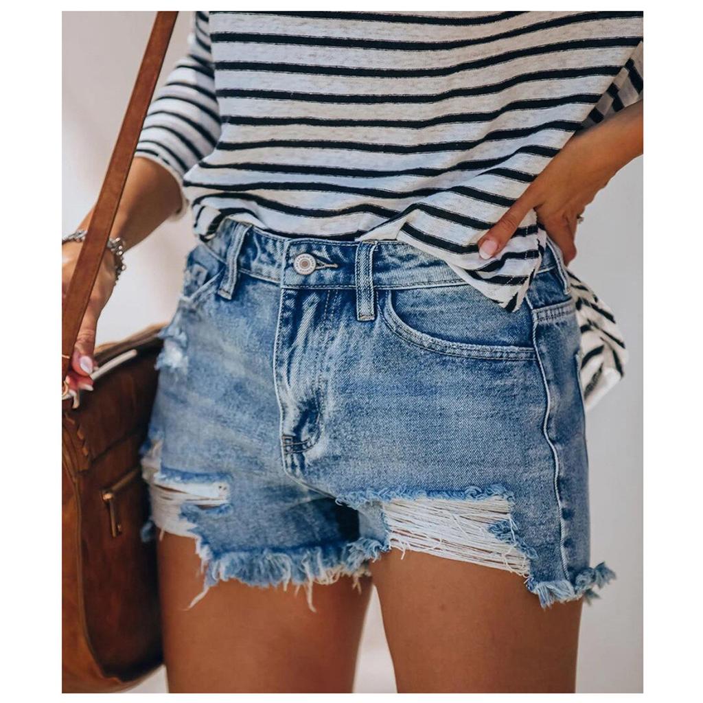 Women's Elastic Hole Tassel Sexy Fashion High Waist Denim Shorts