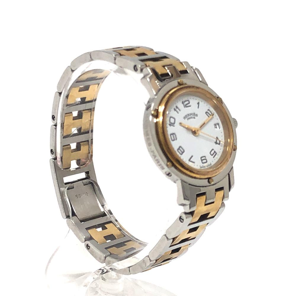 HERMES CL3.240 Clipper Quartz Date Watch Round Face Two-tone Wristwatch