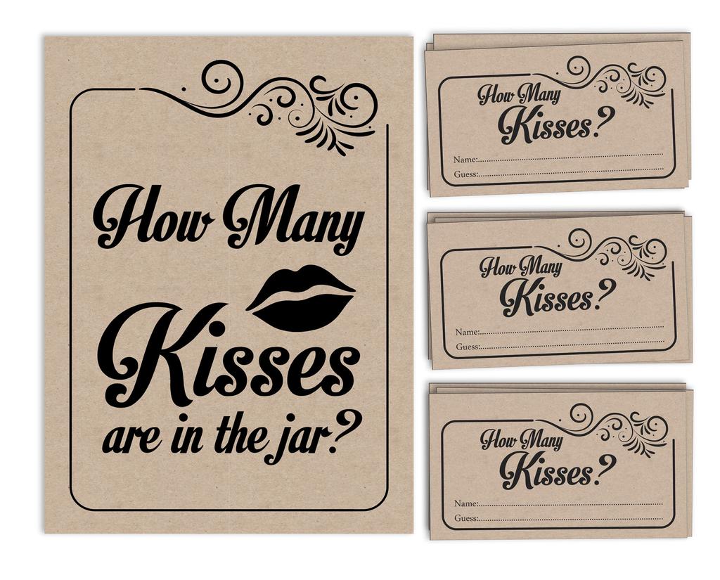 Inkdotpot How Many Kisses In The Jar Fill In Style Kraft Bridal Shower Game 1 Sign   30 Cards