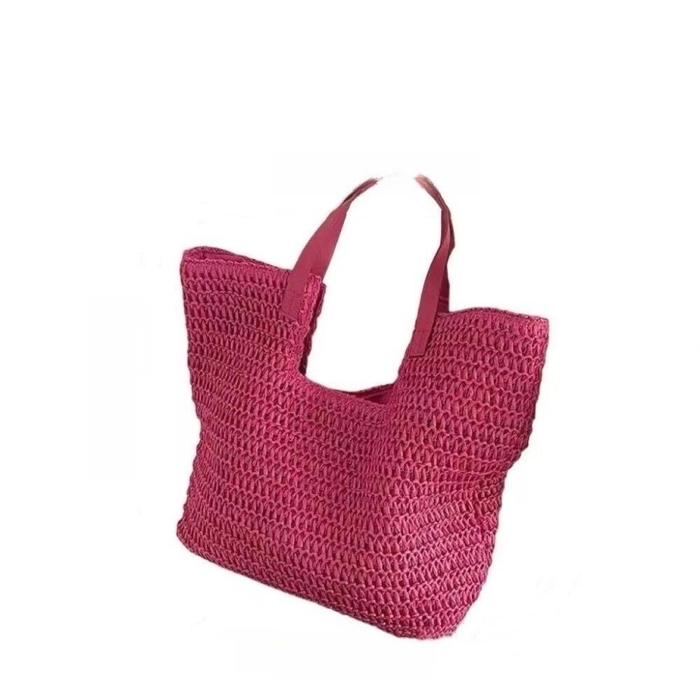 

Ручна соло яна сумка через плече Вінтажний стиль Сумка для покупок Літня плетена сумка-тоут Подорожі гарячі рожевого кольору
