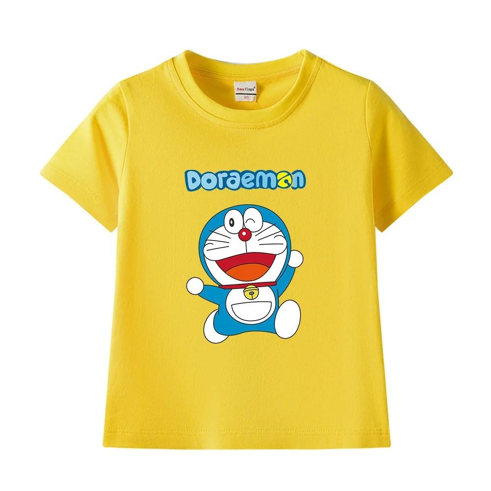 Vibrant Children's Short Sleeved Doraemon Printed Children's T-shirt, Cool and Breathable, Sweat Free for Both Boys and Girls