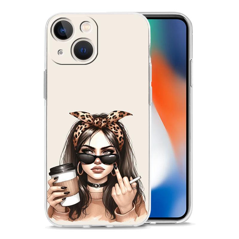 Phone Case For iPhone 16 Cases iPhone 15 12 13 14 16 Pro Max X XR XS Max 15 Plus 16Pro iPhone11 Cover Girl Boss Female Coffee