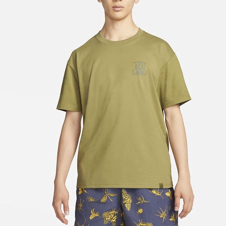 Men's Nike ACG Solid Color Alphabet Logo Printing Casual Round Neck Short Sleeve Green T-Shirt DR7758-378