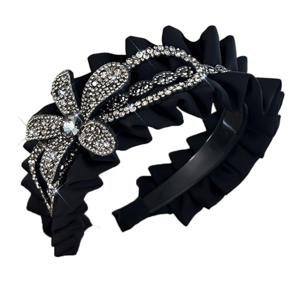 Rhinestone Black Hairband Cloth Wrinkle Headband Luxury Women Hair Hoop  Daily