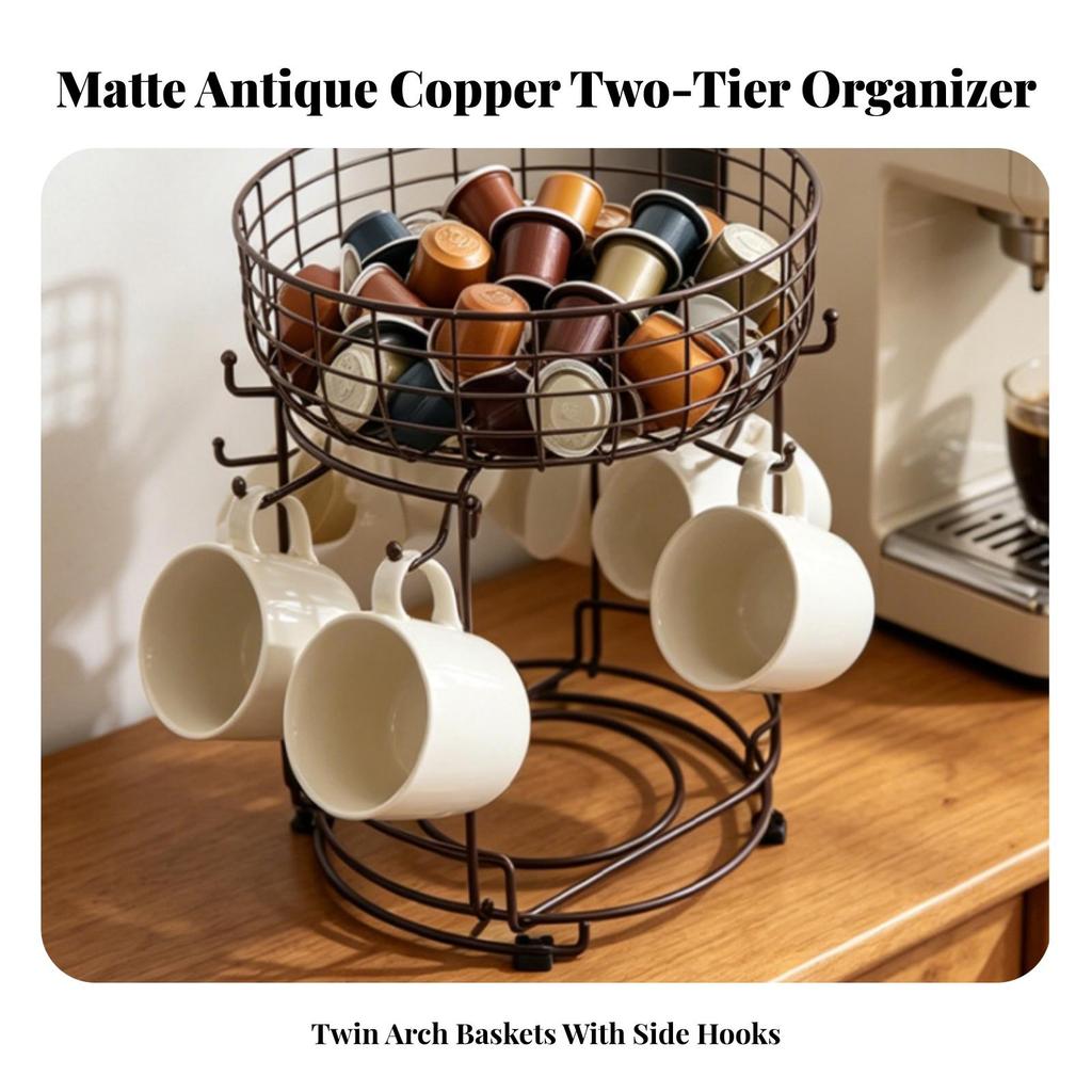Two-Tier Storage Rack with Hooks Compact Kitchen Shelf Easy to Clean
