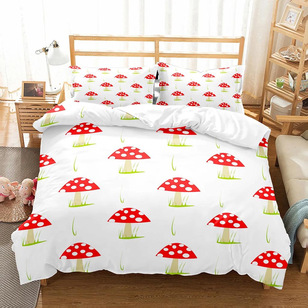 Mushroom Duvet Cover Set Microfiber Wild Plants Flowers Bedding Set Nature Botanical Animal Comforter Cover Single Queen Size