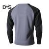 Frühlings- und Herbstoberteil für Herren, normale Passform, Farbblock-Langarm-T-Shirt, geknöpfter Rundhalsausschnitt, Patch-Dekor, lässiges Sport-Party-T-Shirt