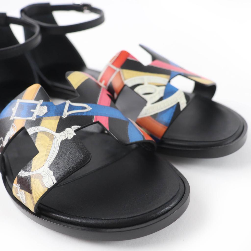 Pristine HERMES Sandals Santorini Ankle Strap Leather Black Leather Women 35 Used