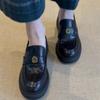Cowhide~ Camellia platform loafers women's 2025 new leather retro single shoes one-pedal British small leather shoes
