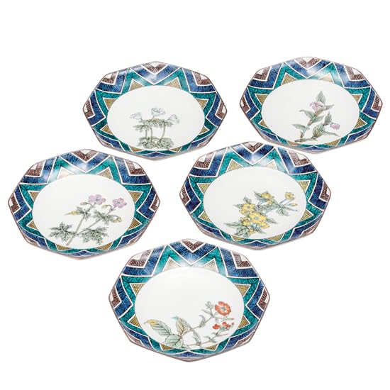 

Kutani ware Iwataya plate set Wildflowers Kutani ware (нет. 6) K8-147