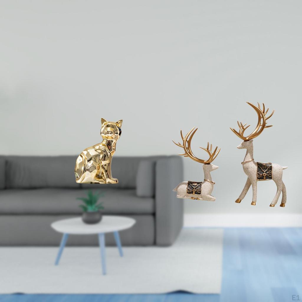 Elegante Tierfigurinen-Kollektion mit Katzen- und Rentierstatuen Dekorationen für den Kaminsims