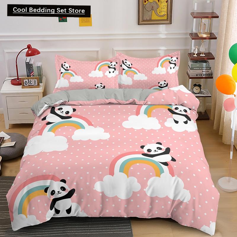 Panda Printed 2/3pcs Bedding Set Bamboo Duvet Cover for Adult Child Bedclothes and Pillowcases Comforter Covers Bed Sets King