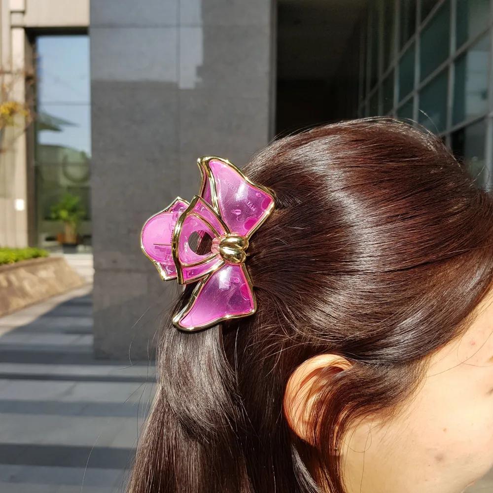 Gold ribbon transparent pastel hair clip claw clip