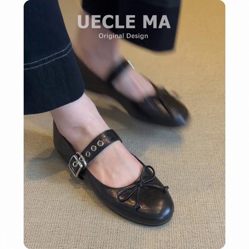 Sheepskin~ Genuine leather single shoes women's versatile flat shoes light mouth ballet shoes bow retro Mary Jane shoes