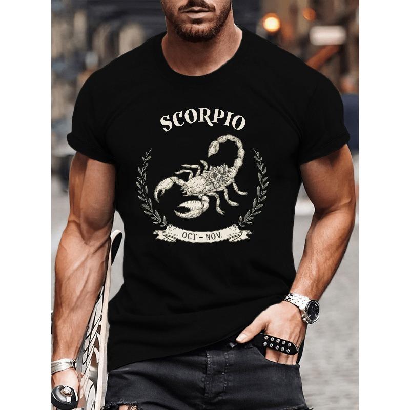 

Scorpio Floral Scorpion Graphic Print T-Shirt, Casual Round Neck Short Sleeve Tee for Big & Tall Men, Summer Top, Plus Size XL