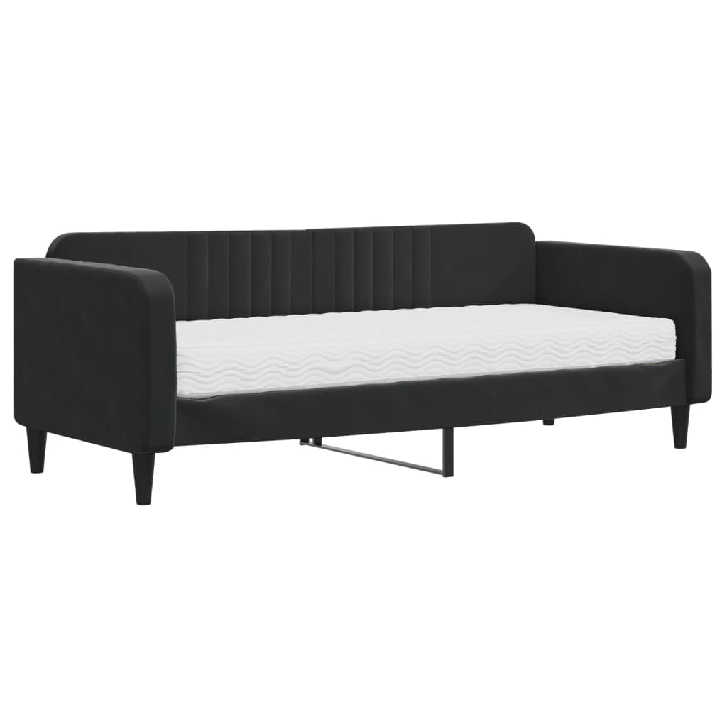 Vidaxl Sofa Z Materacem Do Spania, Czarna, 90X200 Cm, Aksamit