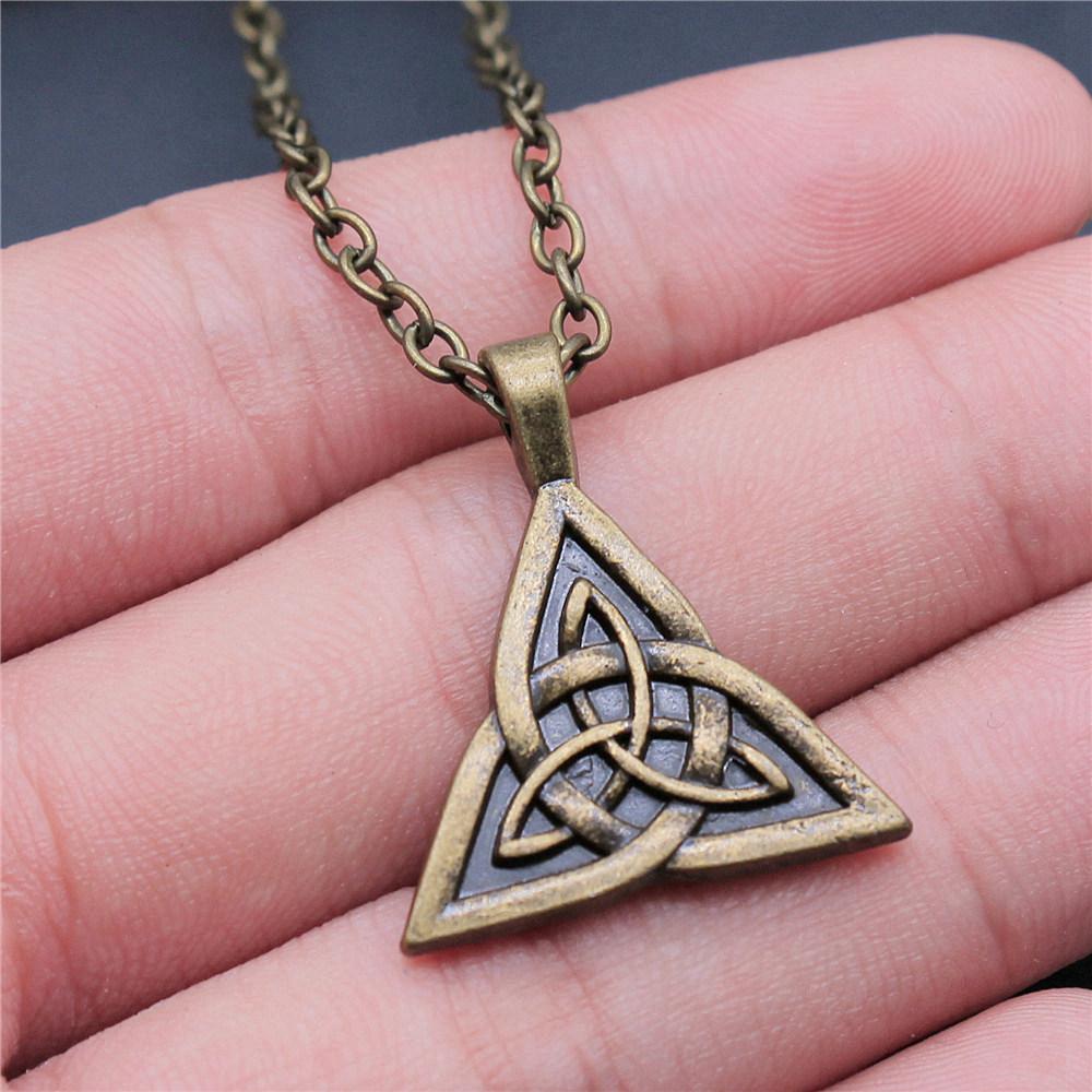 Celtic Symbols Hexagrams Mystical Amulet Pendant Antique Bronze Metal Daughter Collar Necklace Handmade