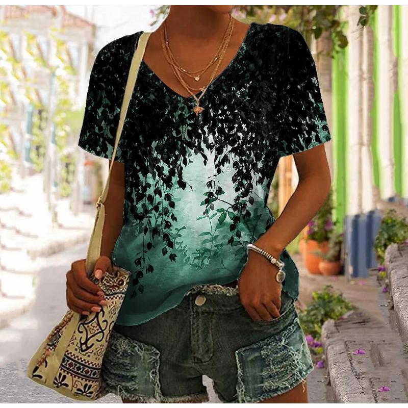 2023 Retro T Shirt For Women Harajuku Clothes Women's Tees Summer Casual Short Sleeve Girls Blouse Floral Print Female Tops