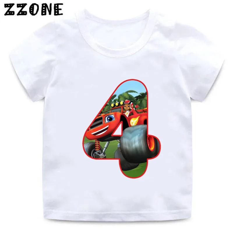 Blaze And The Monster Machines Cartoon Boys Clothes 1 2 3 4 5 6 7 8 9 Years Birthday Number Bow Kids T Shirt Baby Girls TShirts