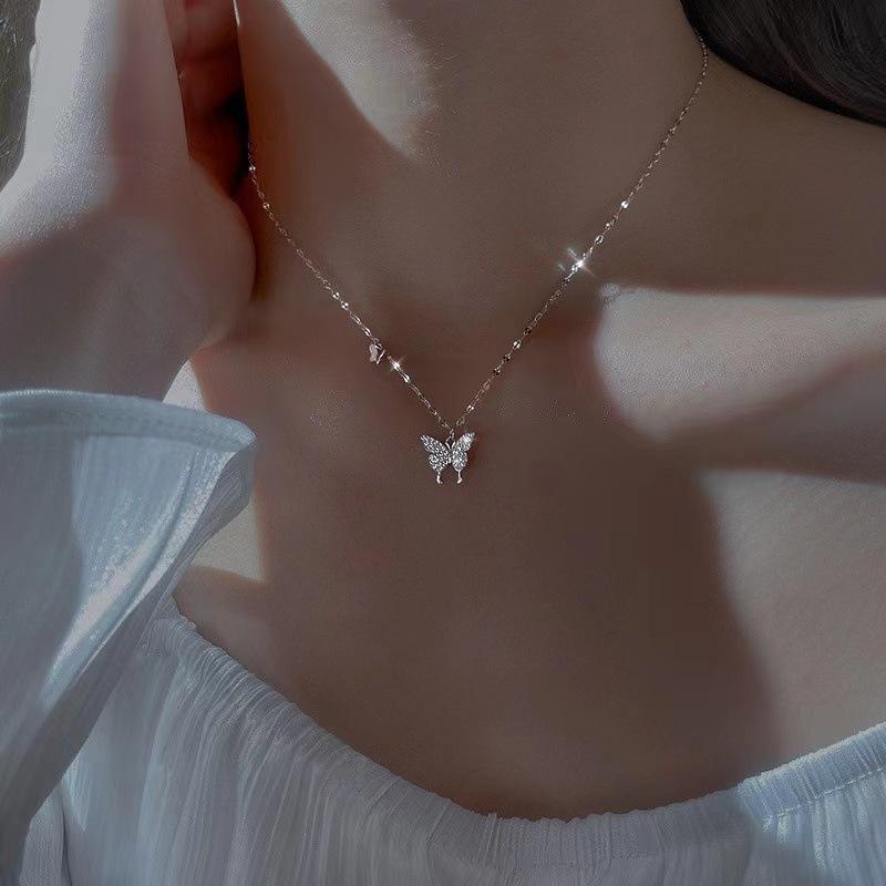 Elegant Zircon Butterfly Necklace: Women's Stylish High-End Pendant for 2024