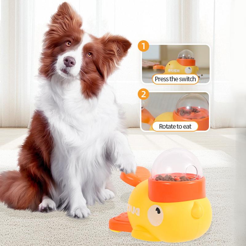1 Pcs Little Yellow Duck Pet Feeder Interactive Training Device For Cats And Dogs Food Dispensing By Pressing Automatic Feeder