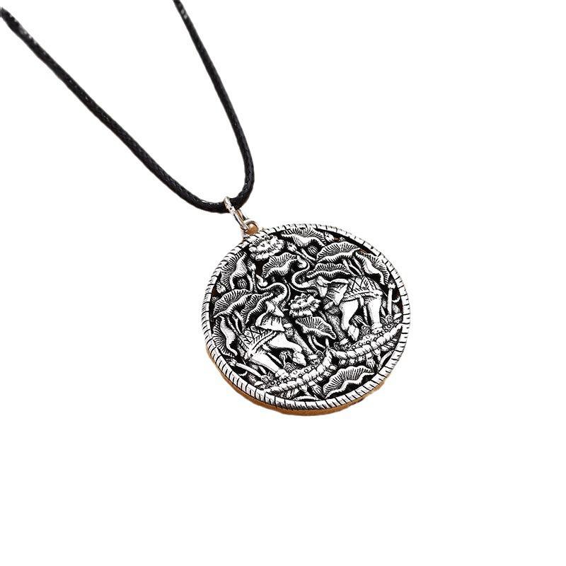 Sterling Silver Retro Slavic Lotus Pendant Viking Necklace for Men