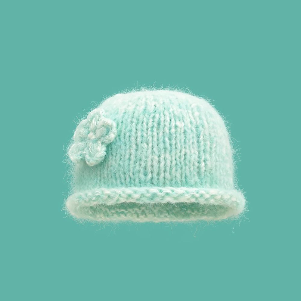 Macaron Color Pullover Hat Knitted Handmade Woolen Hat Rolled Edge Mohair Ear Protection Hat Winter Warm Rolled Edge Knitted Hat зелёный