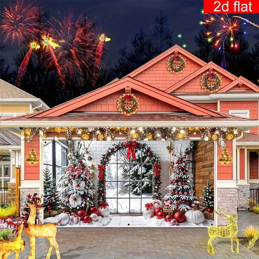 1 pieza de tela de fondo de pancarta navideña plana 2D, diseño de árbol de Navidad y regalo, decoración navideña, no requiere energía——sjs