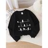 European sizes Crewneck Sweatshirt for Kids Featuring Black And White Cats on Lines,Soft And Comfy Sportswear Is Perfect for Casual Outings