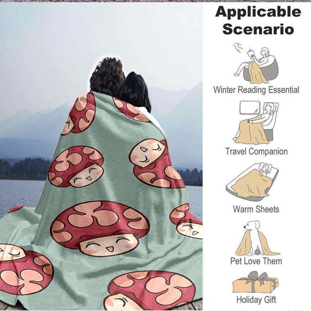 1pc Mushroom Blanket, Lightweight Flannel Throw Blanket For Sofa, Bed, Travel096