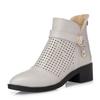 Women Genuine Leather Hollow Out Ankle Boot Spring Summer High Quality Block Heel Big Size Round Toe High Top Zippers Cool Boots