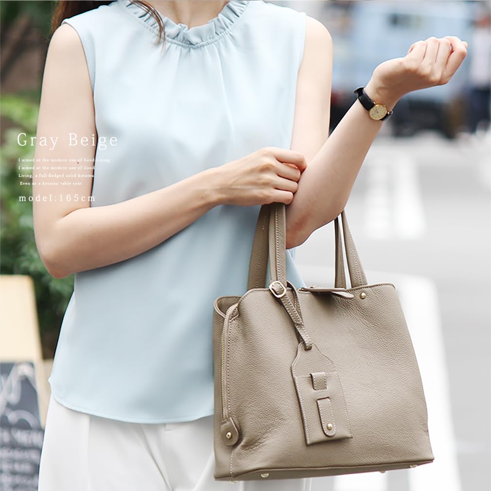 VITAFELICE Genuine Cowhide Leather Square Handbag for 2-Way Women, Vinb-l16045 (Gray Beige)