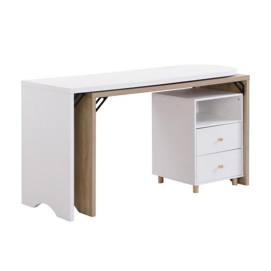 L-förmiger Computertisch mit Schubladenschrank, moderner Laptop-Schreibtisch mit weißer Holzmaserung, starke Tragfähigkeit, Schreibtisch aus Holz für das Home Office