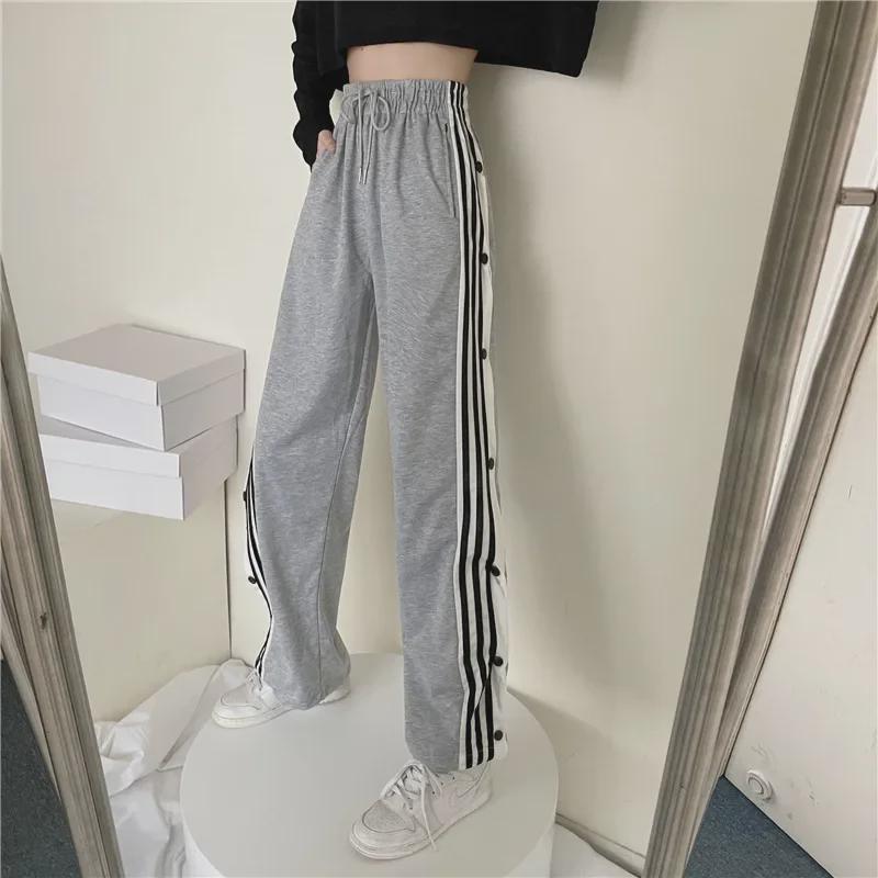 2024 Autumn Women's Casual Wide-Leg Split Button Trousers - Korean Chic Design.