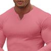 Men T-shirt Solid Color Ribbed Long Sleeve V Neck Streetwear Autumn Winter Bottoming Shirt Tee Shirt Men Clothing