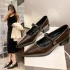 Retro-Stil Dicke Absätze Damen Mary Jane Schuhe Mode Flach Spitzschuh Damen Komfort Büro Pumps Schuhe