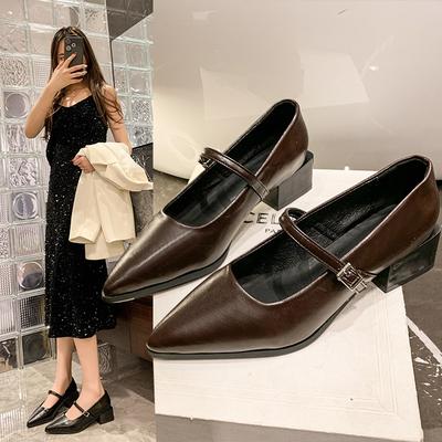 Retro Style Thick Heel Women Mary Jane Shoes Fashion Shallow Pointed Toe Ladies Comfort Office Pumps Footwear