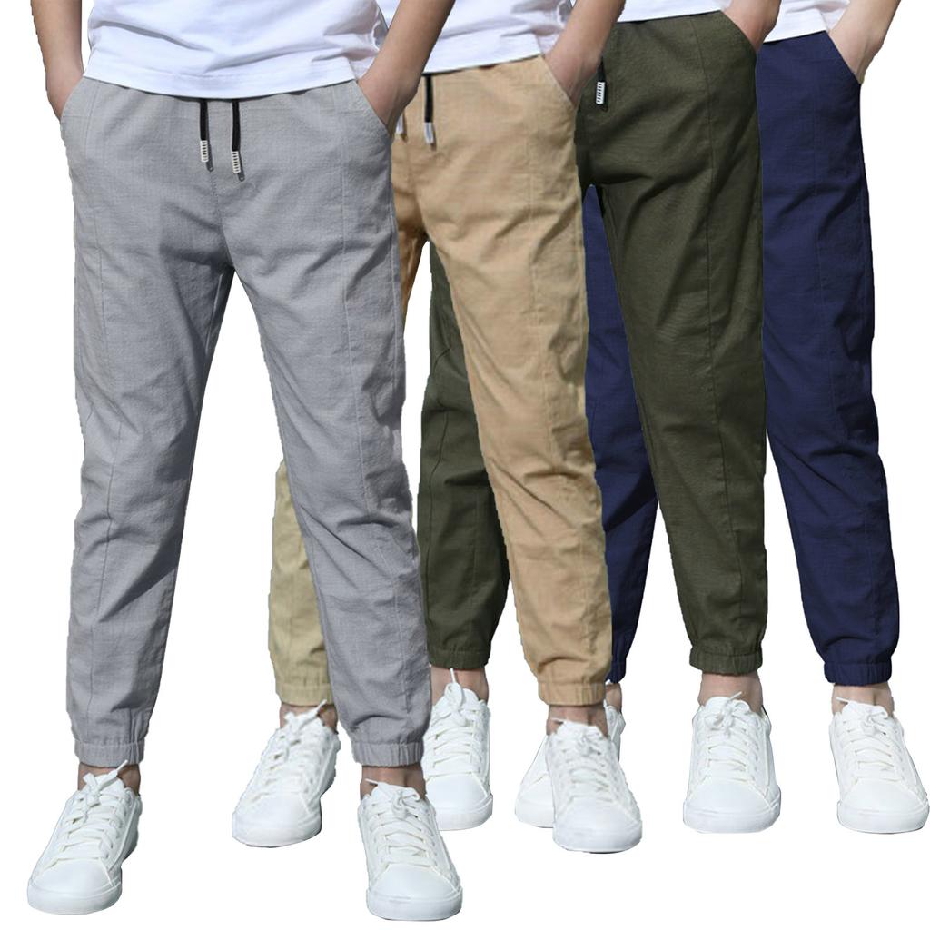 Drawstring Elastic Waistband Pants Kids Casual Solid Color Long Loose Pants for Boys