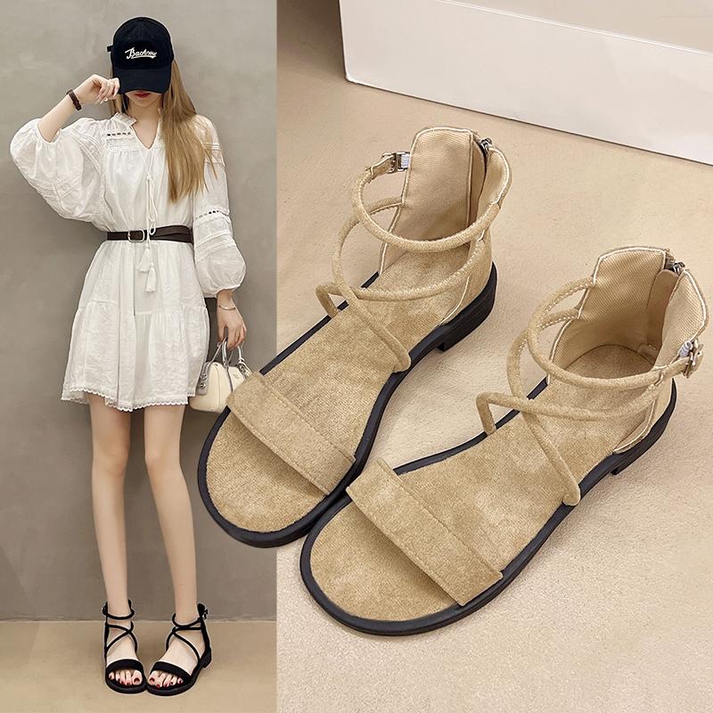 Fashion Versatile Women Shoes Summer New High Top Flat Shoes Simple Retro Women's Sandals Comfort Non Slip Roman