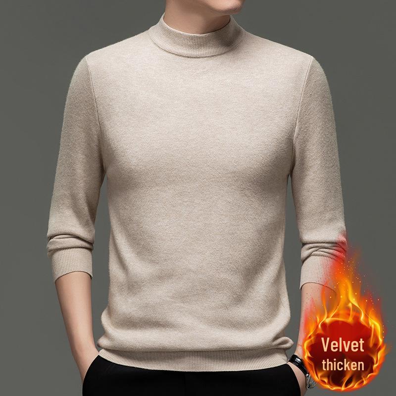 

Мужской зимний флисовый свитер, теплая вязаная одежда с полувысоким воротником, толстая базовая модель с плюшевой подкладкой. L